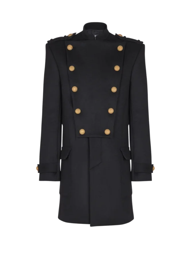 Wool and cashmere coat with detachable bib front