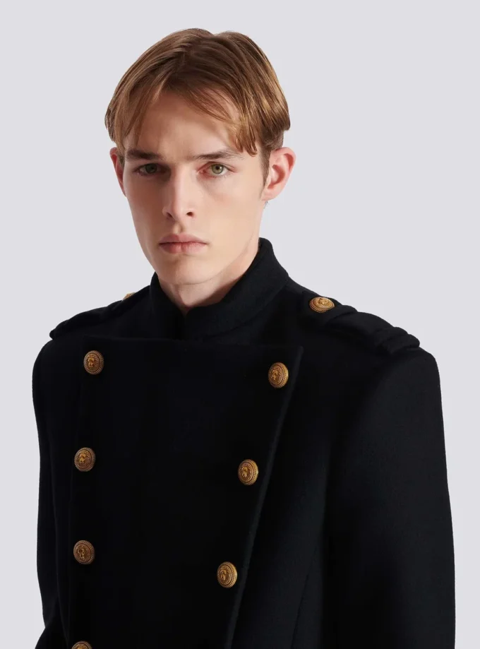 Wool and cashmere coat with detachable bib front