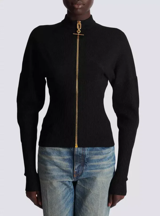 Zipped knit cardigan