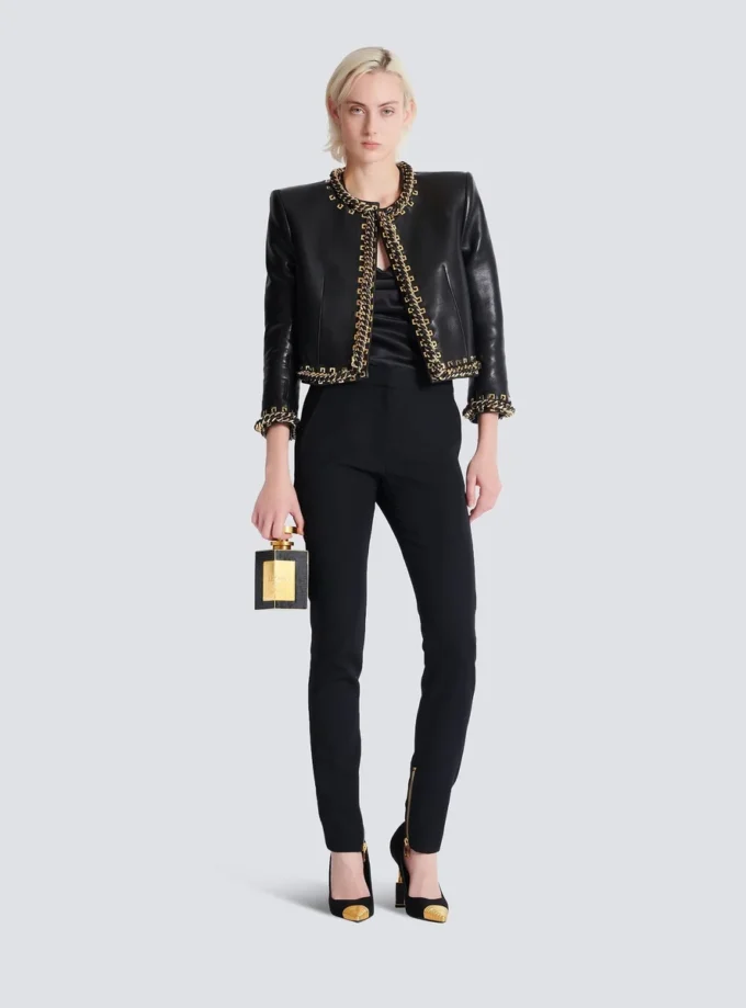 Zipped slim-fit grain de poudre trousers Zipped slim-fit grain de poudre trousers